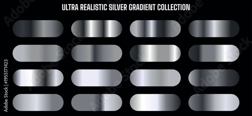 Ultra Realistic Silver Gradient Collection Vector Set with 16 Metallic Swatches for Design Elements