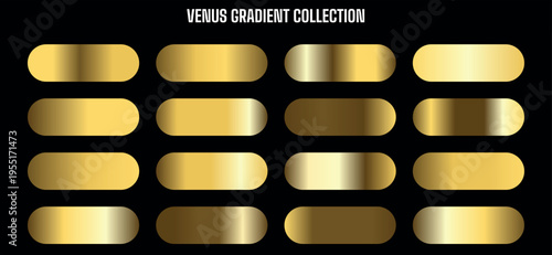 Venus Gradient Collection: Set of 12 Gold Metallic Gradient Swatches Vector for Design Elements