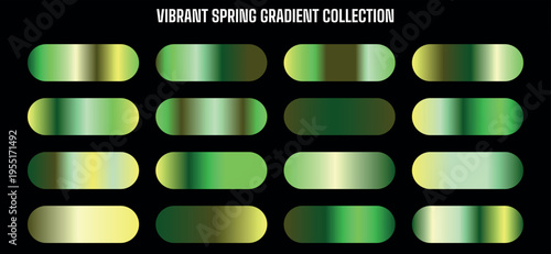 Vibrant Spring Gradient Collection Vector Set with 16 Green and Yellow Color Swatches for Design