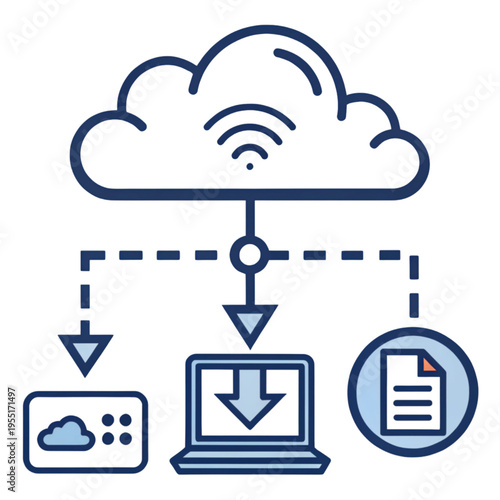 Cloud computing icon representing data transfer and synchronization across multiple devices.