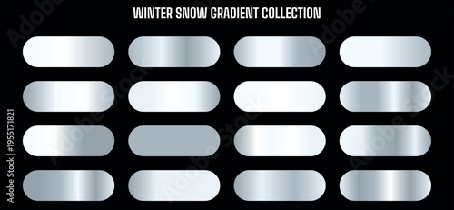Winter Snow Gradient Collection Vector Set: 16 Metallic Silver and White Color Swatches for Design