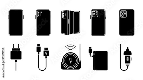 Collection of smartphone and charger icons.