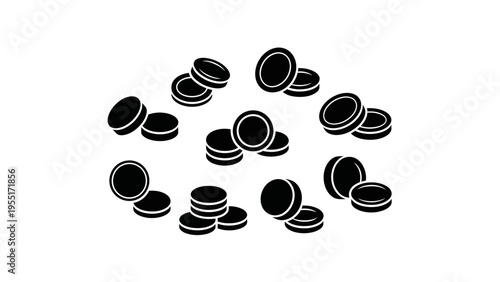 Black and white illustration of coins.