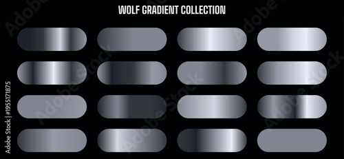 Wolf Gradient Collection Vector Set: 16 Metallic Silver and Gray Color Swatches for Modern Design