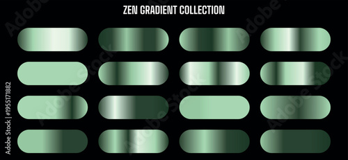 Zen Gradient Collection: Set of 16 Green and Mint Color Palettes Vector Swatches for Design