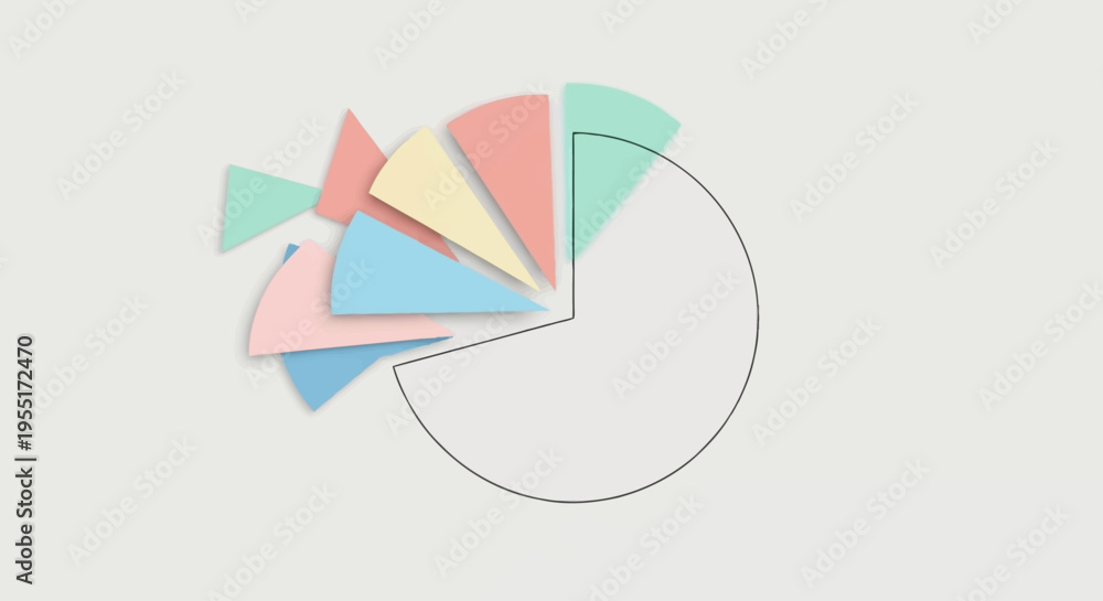 Obraz premium Exploded Pie Chart with Pastel Colored Slices on a Light Background.