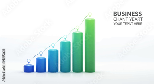 A 3D bar chart showing a steady upward trend in business growth, with a connecting line indicating progress.
