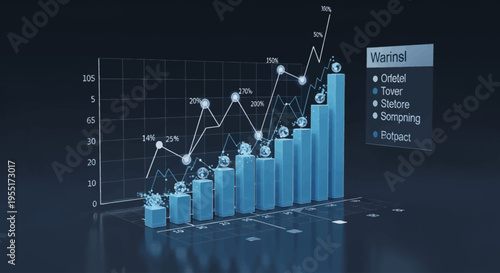 A 3D bar chart and line graph illustrating upward financial trends and business growth.