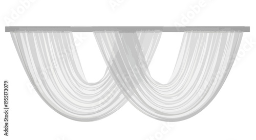 Graceful white sheer curtains draped for a light and airy aesthetic, ideal for sophisticated events and serene interior design