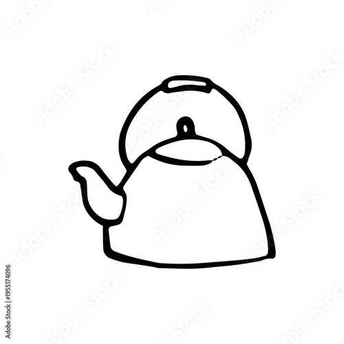 Hand drawn vector illustration of a classic kitchen kettle. Teapot doodle for tea time isolated on white background