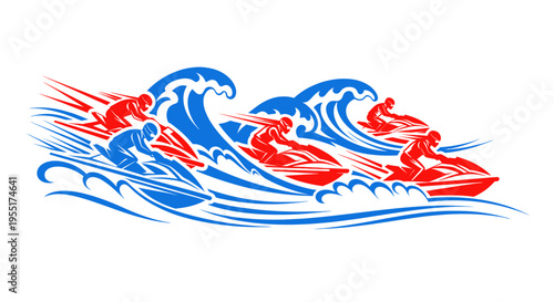 Jet Ski Race on Waves, Dynamic Water Sports Action Illustration