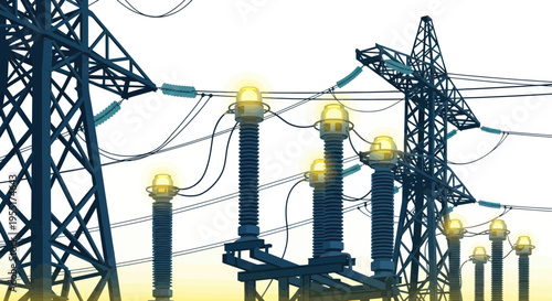 High Voltage Power Lines and Electrical Transformers on Transmission Towers