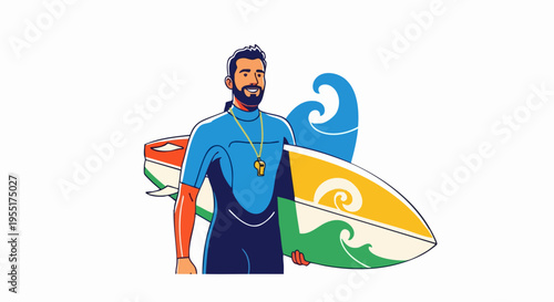 Surfer Dude with Surfboard Ready to Ride the Waves.