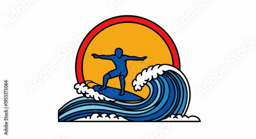 Surfer Riding a Wave at Sunset.