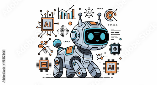 Robotic Dog Character with AI and Technology Elements.