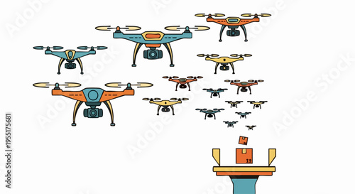 Person controlling a large fleet of drones with a remote control.