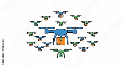 Drone Swarm Delivery System with Central Package Carrying Drone.