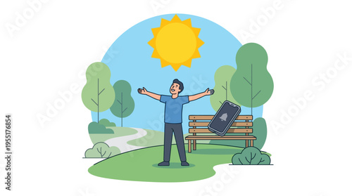 Man standing with arms outstretched outside.