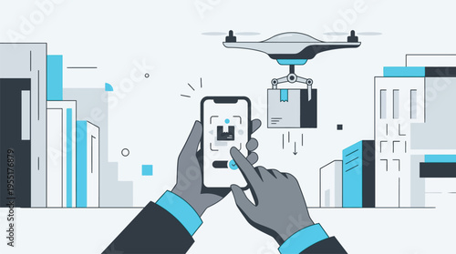 Hands holding smartphone with drone.