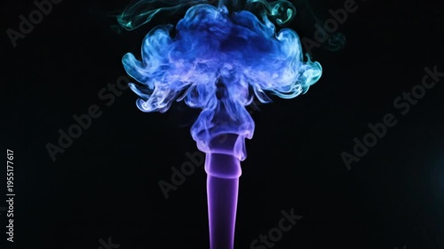 Mesmerizing Abstract Smoke Rising in Purple and Blue Hues Against a Black Backdrop, Creating a Dynamic Visual Effect