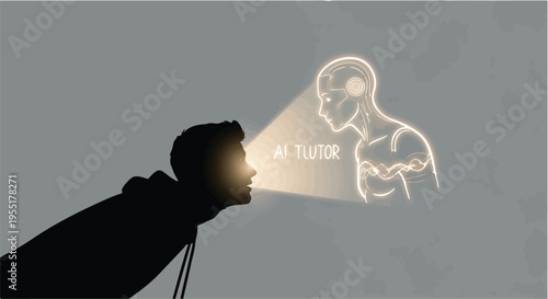 AI technology concept with human silhouette and robot projection