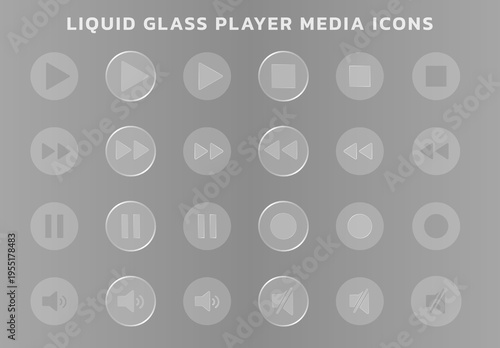 Liquid glass player media icons design elements