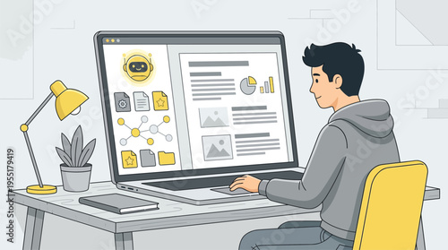 Man sitting at desk with computer.