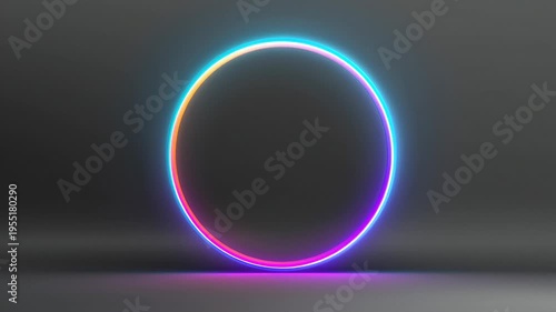 Glowing circular frame with bright colors on a dark surface under uniform lighting