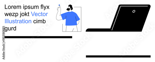 Web development, graphic design, digital creativity, content creation, remote work, user interface. Man holding stylus and laptop with text placeholders. Web development and graphic design concept