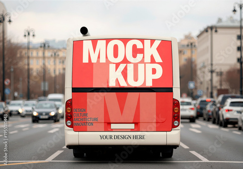 Rear View Of A City Bus Mockup