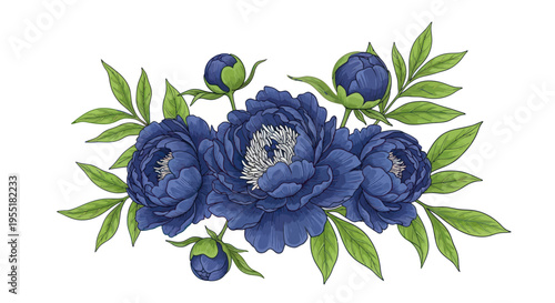 Blue Peonies with Green Leaves Arrangement.