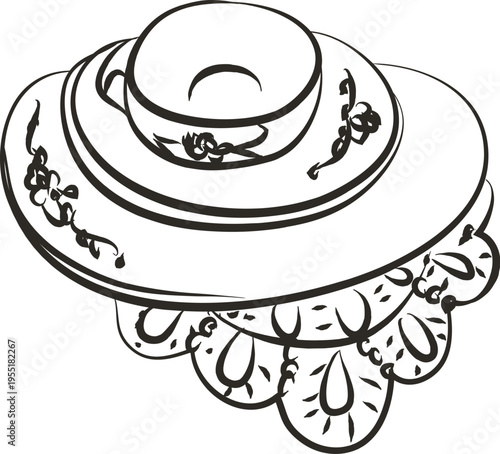 Teacup On Saucer Vintage Line Art