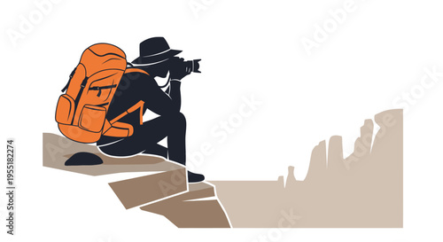 Man with orange backpack and camera.