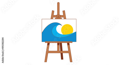 Wooden easel with canvas painting.