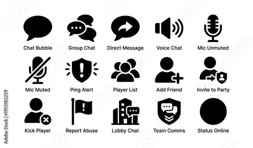 Communication icons: chat, voice, mic, alerts, players, teams
