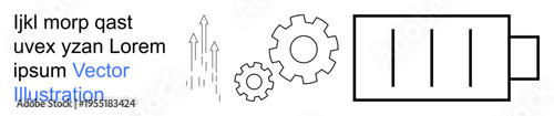 Energy technology, innovation, industrial processes, power systems, renewable energy, mechanical advancements. Battery with gears and arrows. Energy technology and innovation concepts