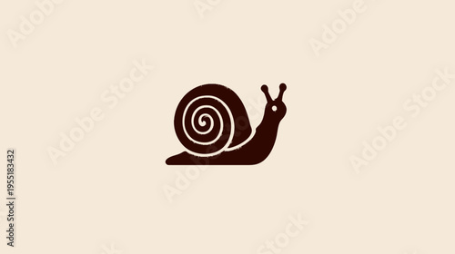 A simple, brown illustration of a snail with a spiraled shell on a tan background