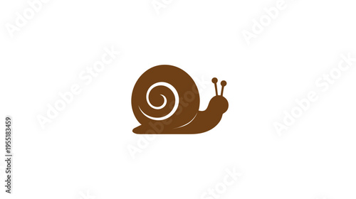 Brown cartoon snail with a circular shell and antennae, on a white background