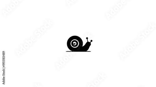 A minimalist illustration of a snail in black against a white background. Simple and elegant design
