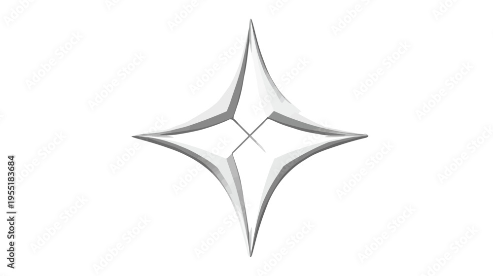 Fototapeta premium A geometric abstract star shape with a four-point design, rendered with grey gradients