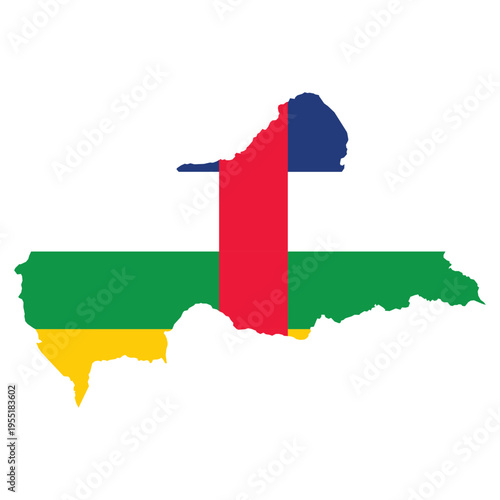 Map outline of Central African Republic filled with national flag colors