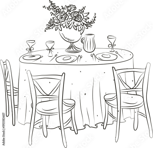 Wedding Table Dinner Vintage Sketch