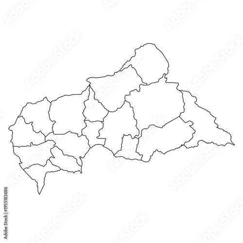 Outline map of the Central African Republic divided into regions