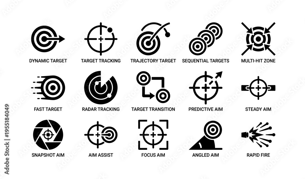 Fototapeta premium Set of target and aim icons for precision shooting and tracking
