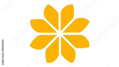 A vibrant yellow stylized flower with eight petals against a clean white background
