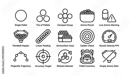 Outline icons of ammunition features including pellets and ammo pouch