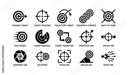 Set of target and aim icons for precision shooting and tracking