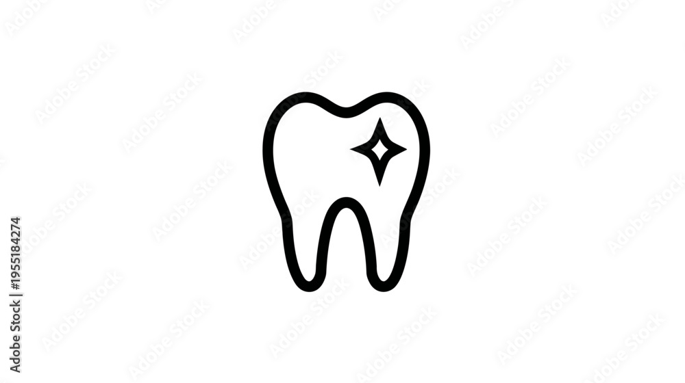 Obraz premium Black and white illustration of a tooth with a sparkling highlight on a white background