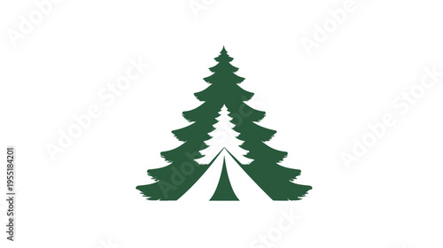 A stylized green conifer graphic with a triangular opening on a white background