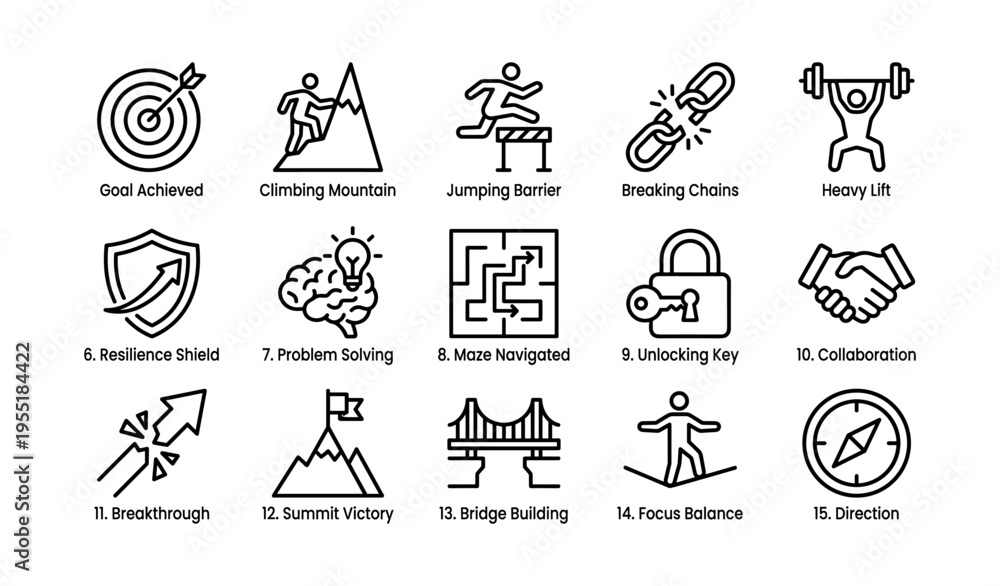 Fototapeta premium Simple icons illustrating achievement and success concepts